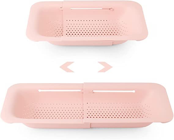 Collapsible Colander Kitchen Extendable Space-Saver Portable Drainer Over Sink (Pink)