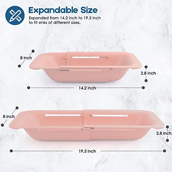 Collapsible Colander Kitchen Extendable Space-Saver Portable Drainer Over Sink (Pink)