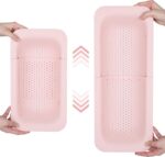 BLUE GINKGO Over the Sink Colander Strainer Basket - Extendable - New Home Kitchen Essentials (7.9 W x 14.5-19.5 L x 2.75 H) (Pink)