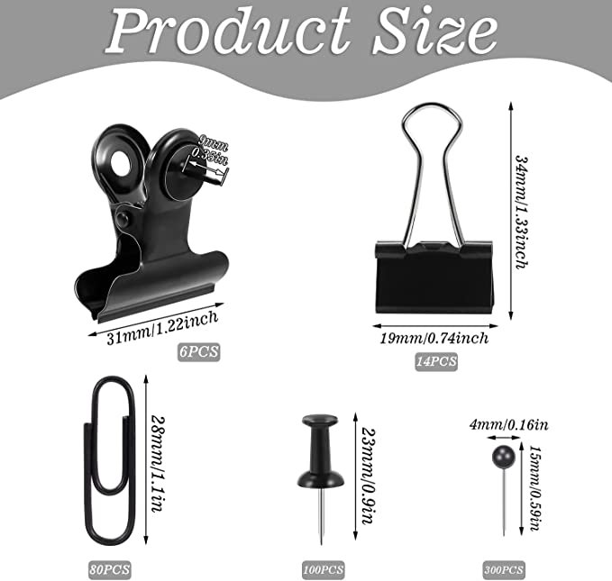 500 Pcs Black Push Pins Set, 5 Style Black Office Supplies for School and Home (Black)