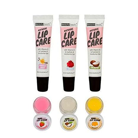 "Natural Lip Care Kit" Lip Scrub Exfoliating & Moisturizing Kit by Beauty Treats - 6pc Boxed Set