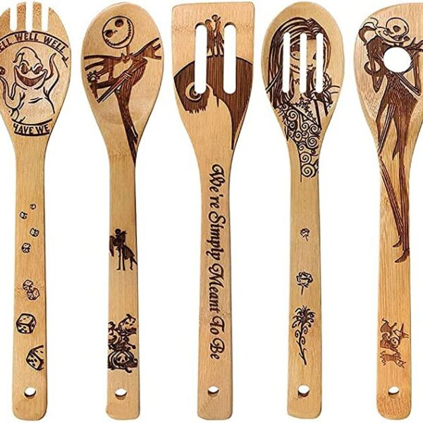 NARFIRE 5Pcs Halloween Bamboo Spatula Set