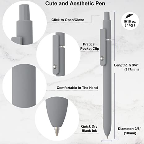 6 Pack Cute Gel Pens, Fine Point 0.5mm Black Ink Rolling Ball Gel Pens