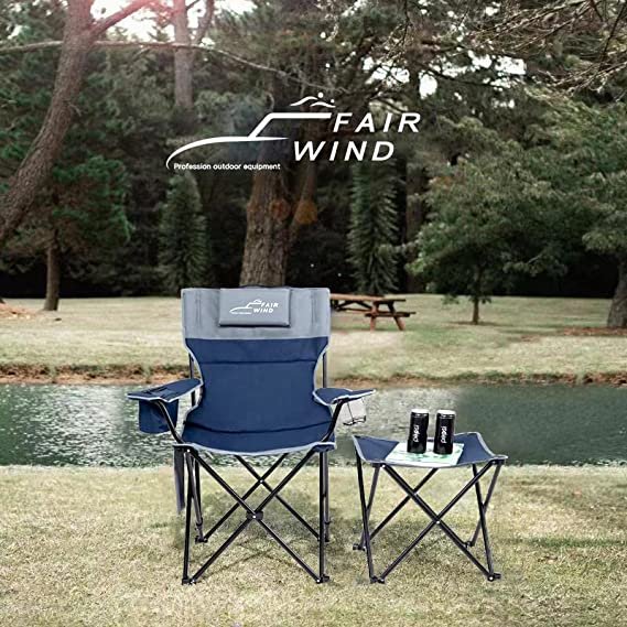 FAIR WIND Oversized Fully Padded Camping Lounge Recliner Chair with Footrest, Stool Set