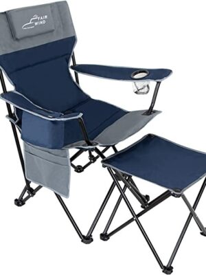 FAIR WIND Oversized Fully Padded Camping Lounge Recliner Chair with Footrest, Stool Set