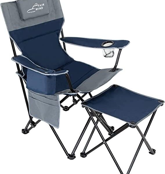 FAIR WIND Oversized Fully Padded Camping Lounge Recliner Chair with Footrest, Stool Set
