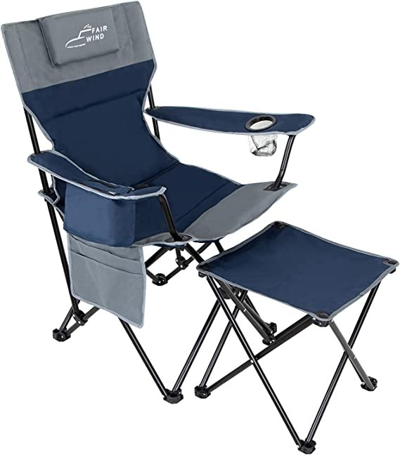 FAIR WIND Oversized Fully Padded Camping Lounge Recliner Chair with Footrest, Stool Set