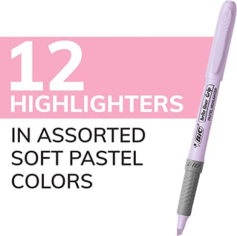 BIC Highlighter Set, 12-Count Pack of Pastel Highlighters in Assorted Colors