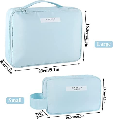 2Pcs Makeup Organizer Bag for Women and Girls Portable Travel Cosmetic Bag Blue Water-resistant Toiletries