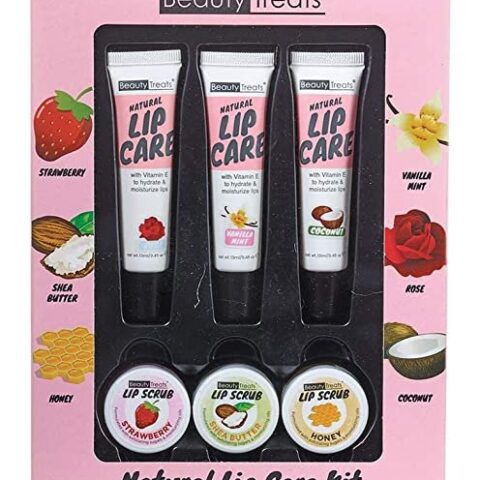 "Natural Lip Care Kit" Lip Scrub Exfoliating & Moisturizing Kit by Beauty Treats - 6pc Boxed Set