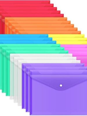 EOOUT 28pcs Plastic Envelopes, 8 Colors, A4 Size, Letter Size, for School and Office Supplies