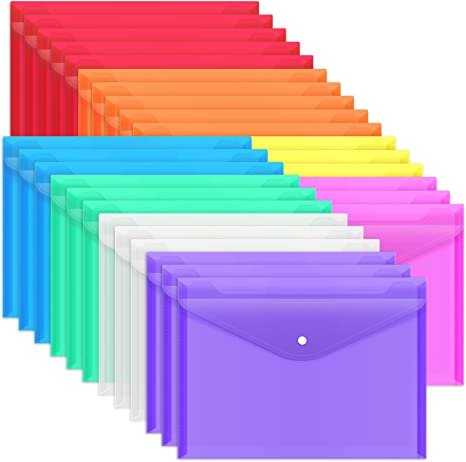 EOOUT 28pcs Plastic Envelopes, 8 Colors, A4 Size, Letter Size, for School and Office Supplies
