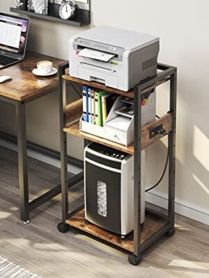TC-HOMENY 3-Tier Movable Printer Stand with Storage Rolling Floor-Standing