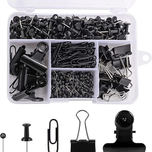 500 Pcs Black Push Pins Set, 5 Style Black Office Supplies for School and Home (Black)