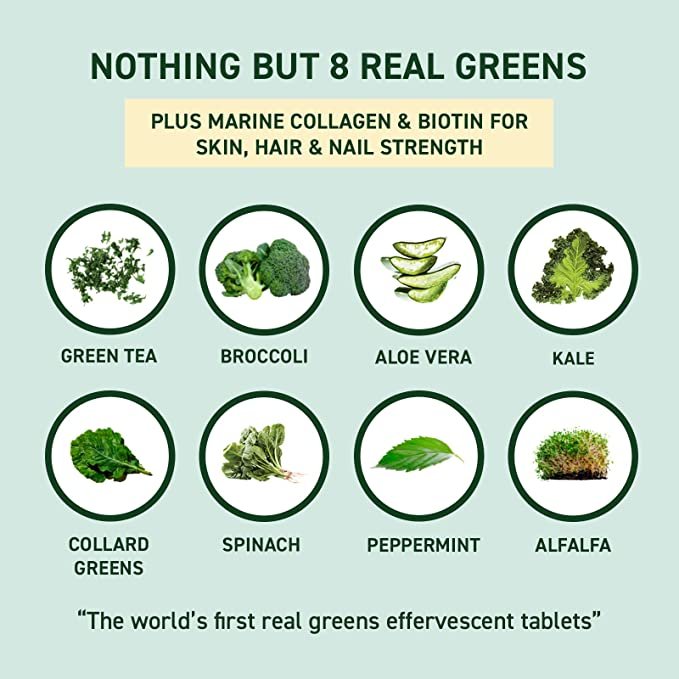8Greens Skin + Marine Collagen for Beautiful Skin - Dietary Supplement - 8 Essential Healthy Real Greens in One (10 Tablets)