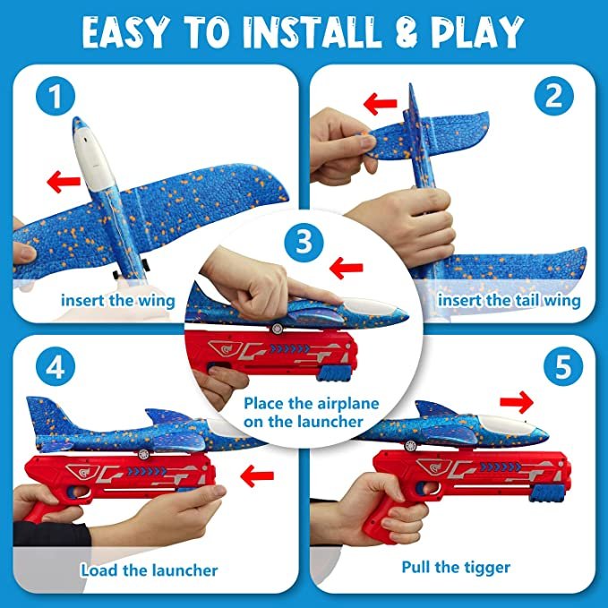 TOYFIT 2 Pack LED Light Airplane Launcher Toy Set