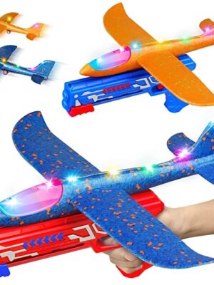 TOYFIT 2 Pack LED Light Airplane Launcher Toy Set