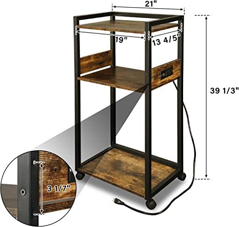 TC-HOMENY 3-Tier Movable Printer Stand with Storage Rolling Floor-Standing