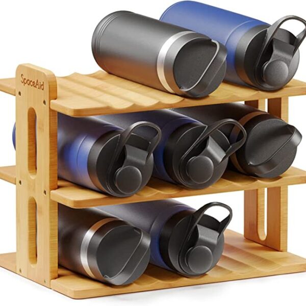 SpaceAid Bamboo Water Bottle Organizer with Labels