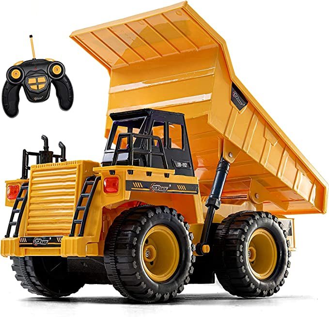 Top Race Remote Control Construction Dump Truck Toy, Toy Trucks 1:18 Scale, TR-112