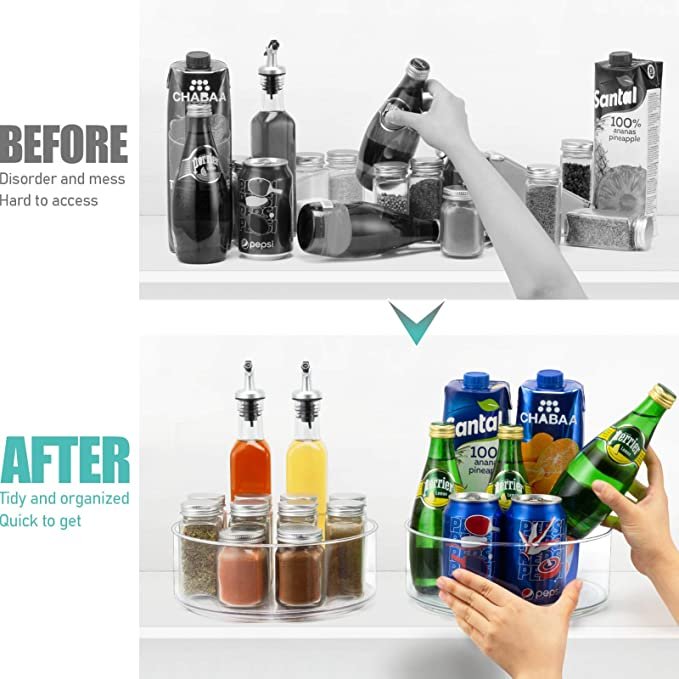 Lazy Susan - 2 Pack Round Plastic Clear Rotating Turntable Organization & Storage Container Bins