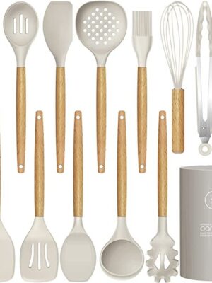 14 Pcs Silicone Cooking Utensils Kitchen Utensil Set - 446°F Heat Resistant  (BPA Free Khaki)
