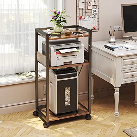 TC-HOMENY 3-Tier Movable Printer Stand with Storage Rolling Floor-Standing