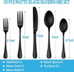 20 Piece Matte Black Silverware Set,Stainless Steel Flatware Cutlery Set Service for 4
