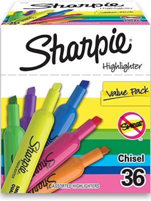 Sharpie Tank Highlighters, Chisel Tip, Assorted Color Highlighters, Value Pack, 36 Count
