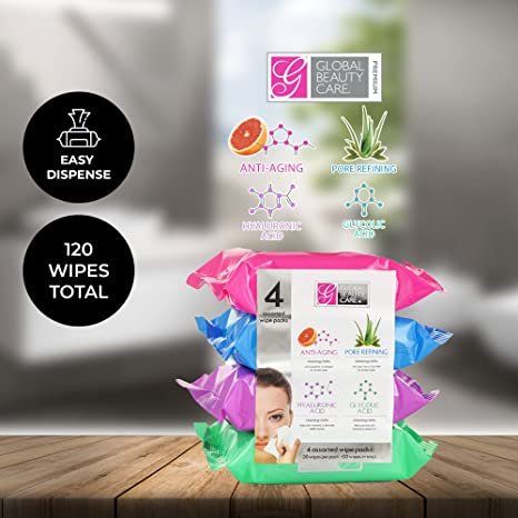 Global Beauty Care Premium Assorted Makeup Cleansing Wipes- 4 Pack - 30 Per Pack