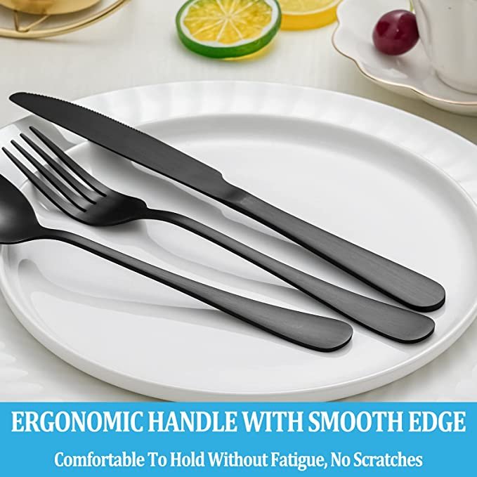 20 Piece Matte Black Silverware Set,Stainless Steel Flatware Cutlery Set Service for 4