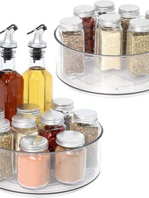 Lazy Susan - 2 Pack Round Plastic Clear Rotating Turntable Organization & Storage Container Bins