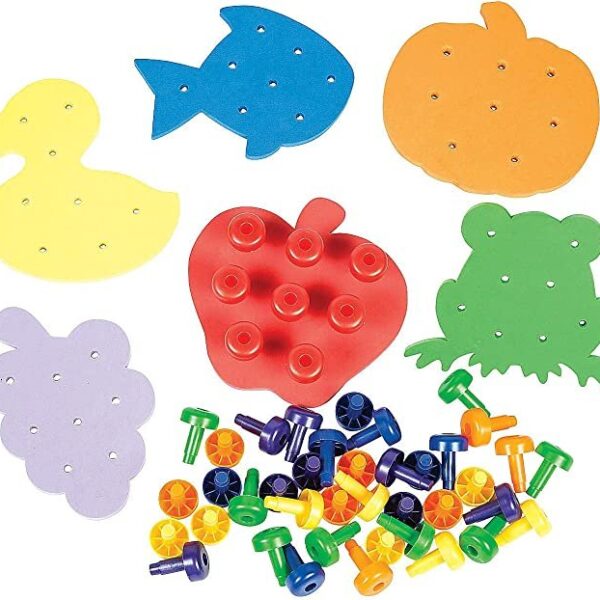 Fun Express Color Match Peg Boards Set - 6 Pieces - Educational and Learning Activities for Kids