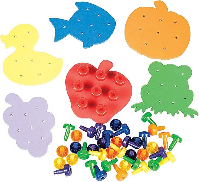 Fun Express Color Match Peg Boards Set - 6 Pieces - Educational and Learning Activities for Kids