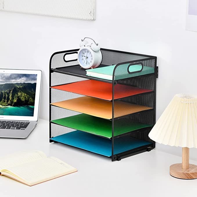 Marbrasse 5-Trays Desktop File Organizer with Pen Holder
