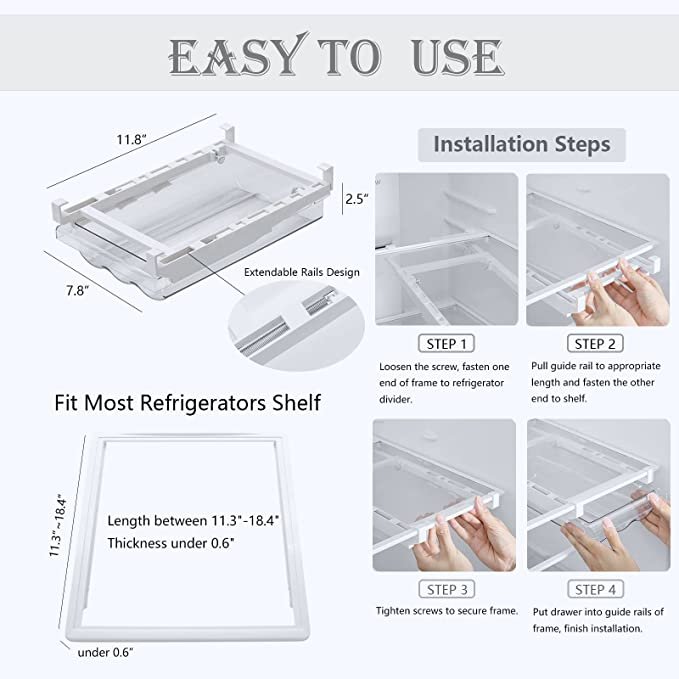 Refrigerator Organizer Bins - Large Capacity Holder Tray for Refrigerator
