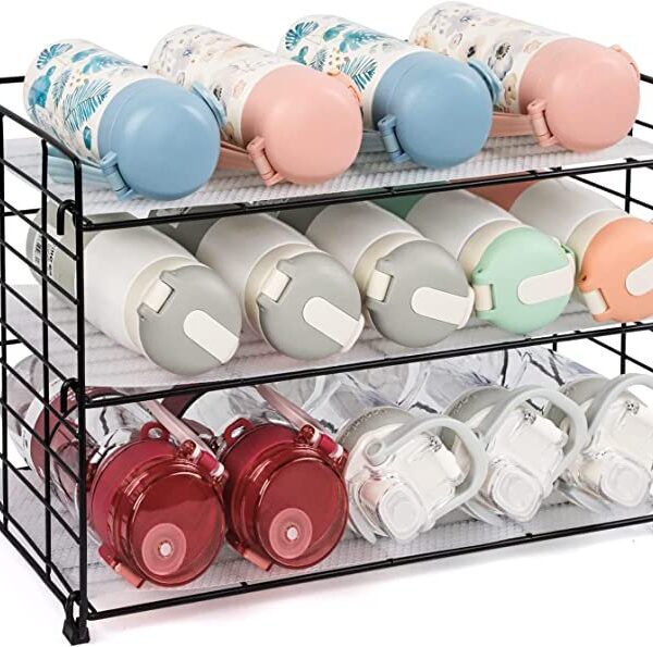 Vidor Adjustable Water Bottle Organizer Storage,3-Tier Wall-Mounted Water Bottle Storage Rack