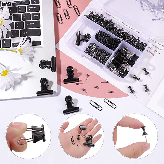 500 Pcs Black Push Pins Set, 5 Style Black Office Supplies for School and Home (Black)