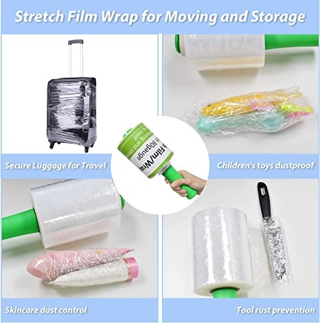 2pack 5 Inch Stretch Wrap Film with Plastic Handle, 80 Gauge Thick, 1500ft