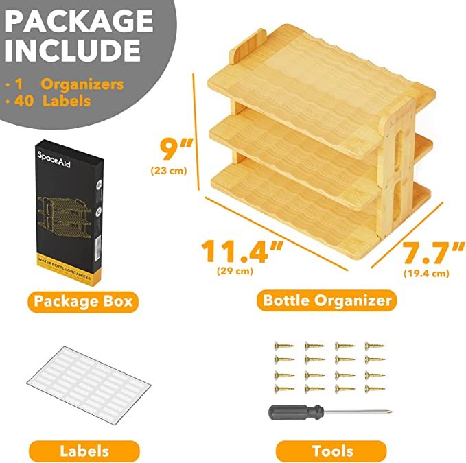 SpaceAid Bamboo Water Bottle Organizer with Labels