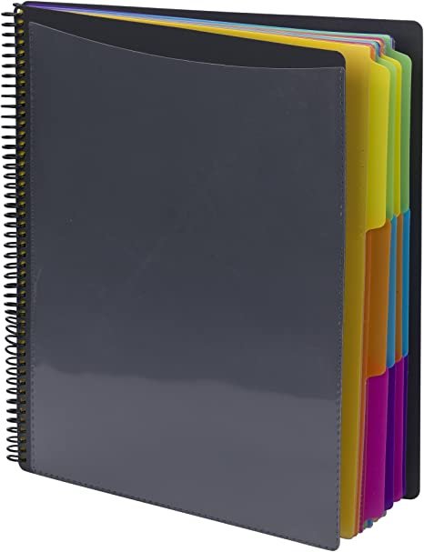 Smead 24 Pocket Poly Project Organizer, 1/3-Cut Tab, Letter Size, Gray with Bright Colors (89206)