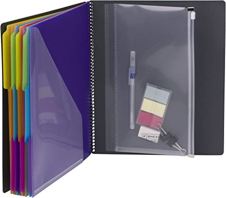 Smead 24 Pocket Poly Project Organizer, 1/3-Cut Tab, Letter Size, Gray with Bright Colors (89206)