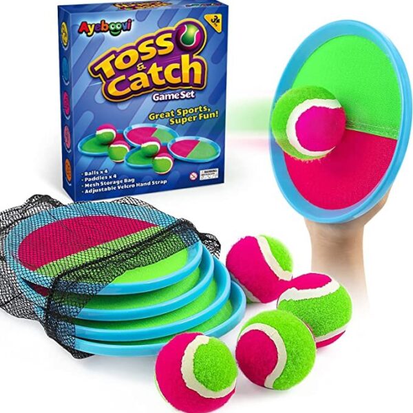 Ayeboovi Toss and Catch Ball Set Kids Toys Outdoor Games  (4 Mitts & 4 Balls)