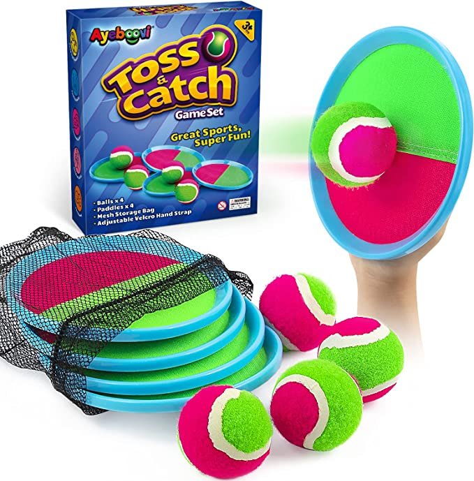 Ayeboovi Toss and Catch Ball Set Kids Toys Outdoor Games  (4 Mitts & 4 Balls)