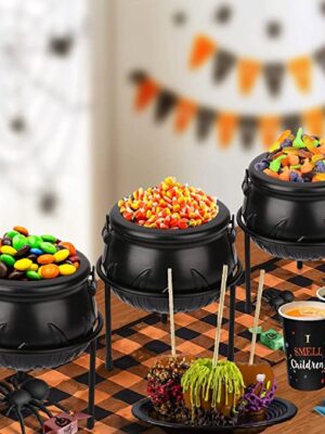 Halloween Party Decorations, Set of 3 Witches Cauldron Serving Bowls on Stand