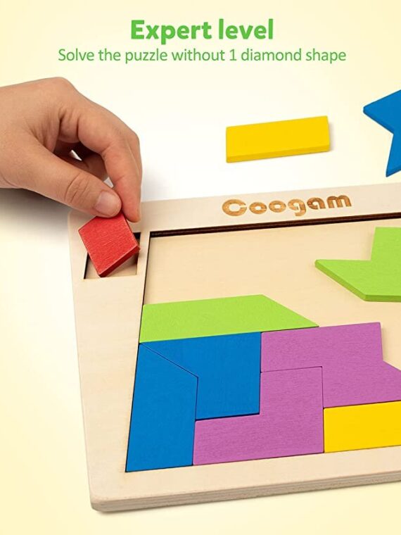 Coogam Wooden Puzzle Blocks Geometric Tangram Brain Teasers