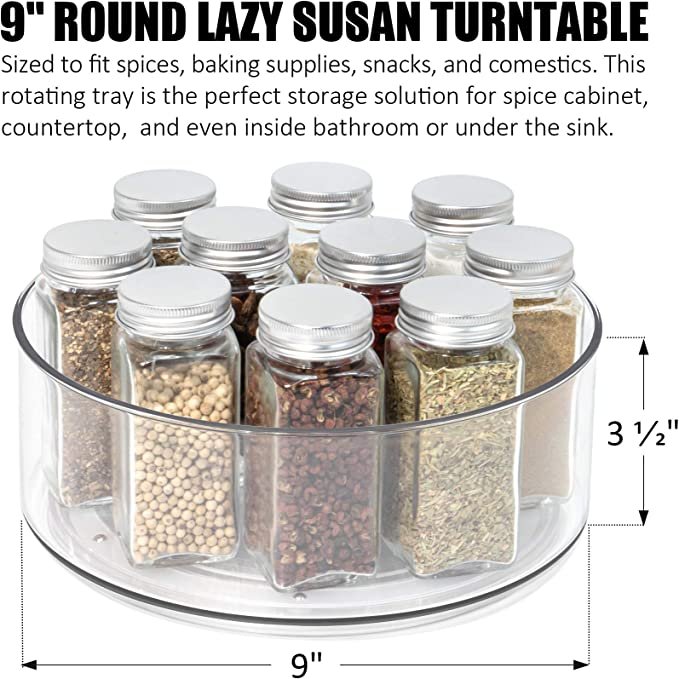 Lazy Susan - 2 Pack Round Plastic Clear Rotating Turntable Organization & Storage Container Bins