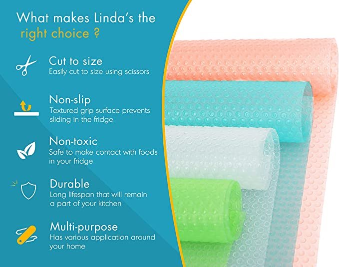 Refrigerator Liners for Shelves by Linda’s Essentials (8 Pack)