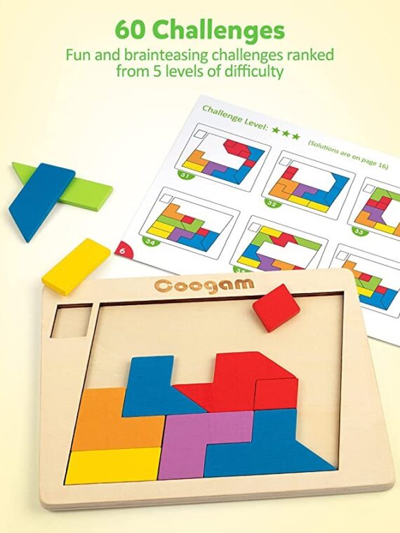 Coogam Wooden Puzzle Blocks Geometric Tangram Brain Teasers
