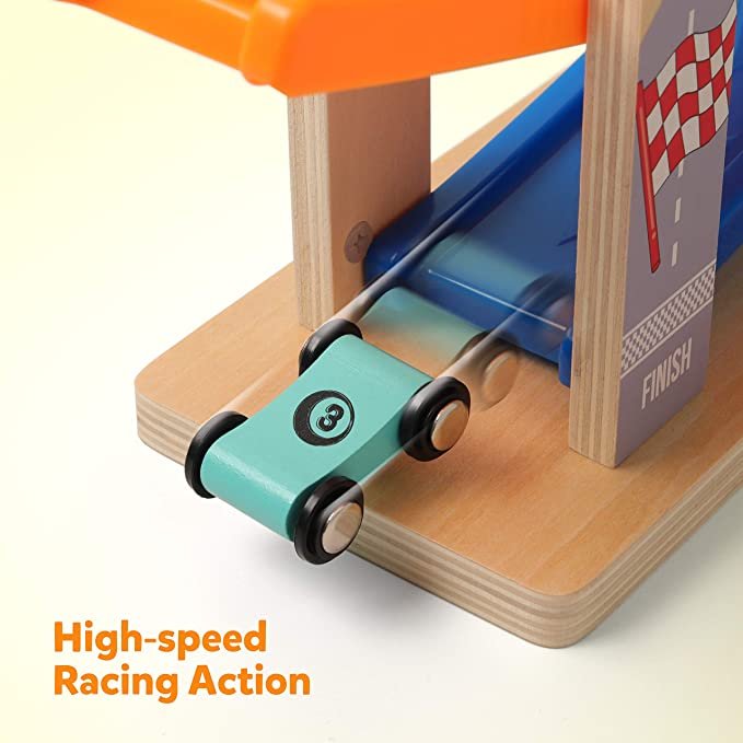 Coogam Wooden Race Track Car Ramp Toy for Toddler, Learning Toys Gift for 3 4 5 Years Old Baby Kids